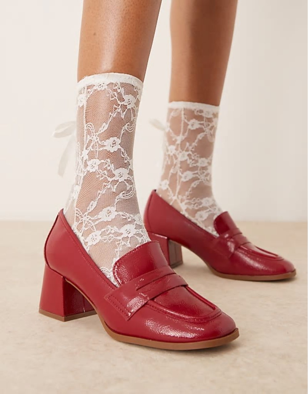 heeled loafer in red