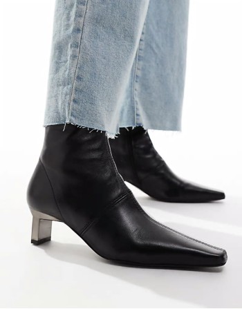 Rise premium leather boots with metal heel detail in black