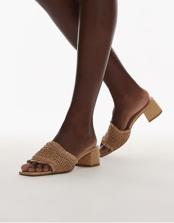 Loss Sale Cienega heeled sandals with block heel in tan raffia