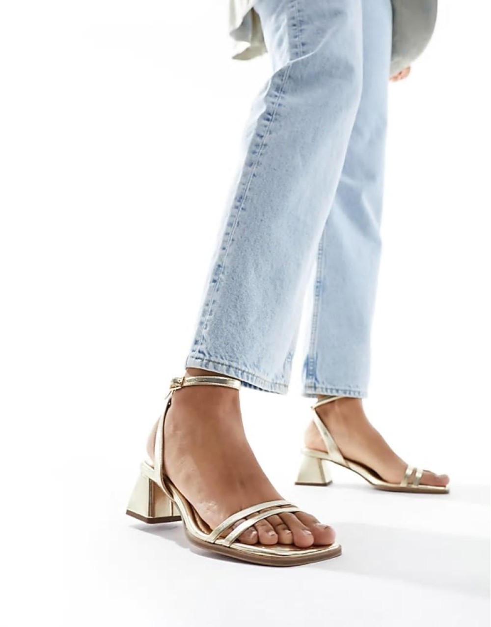 Honeydew mid block heeled sandals in gold
